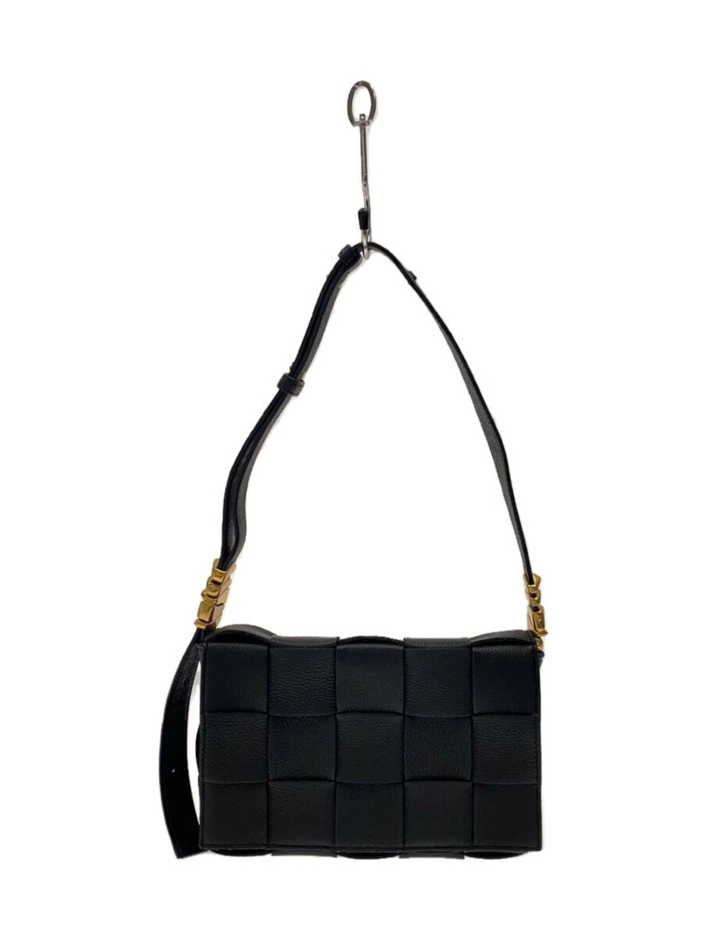 BOTTEGA VENETA Cassette Magnetic Flap Shoulder Bag Leather Black Gold
